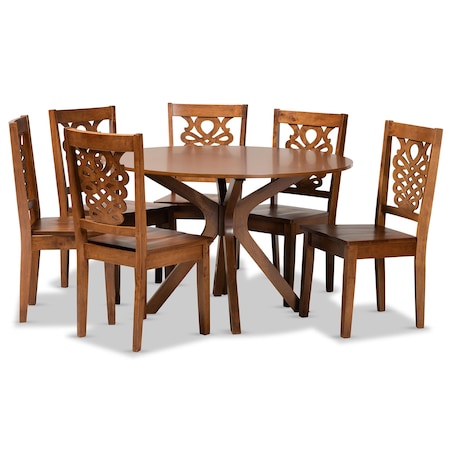 Baxton Studio Liese Modern and Contemporary Transitional Walnut Brown Finished Wood 7-Piece Dining Set 178-11383-10893-Zoro
